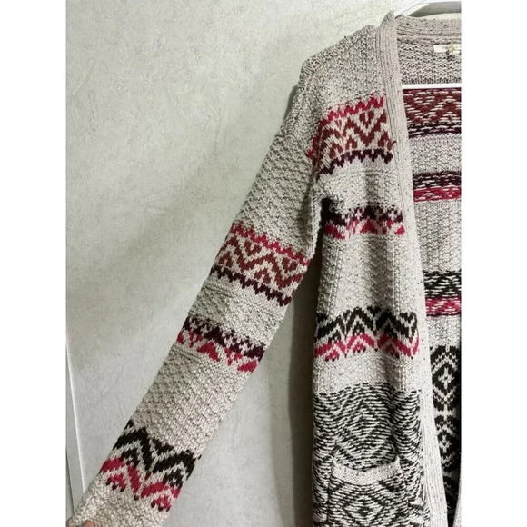 MAURICES Women Sweater Neutral Cardigan Chunky Open Knit Wool Blend Aztec Medium - Picture 4 of 9